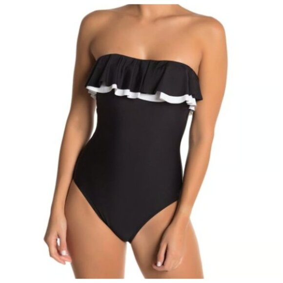 Tommy Hilfiger 6 One-Piece Swimwear Strapless Bandeau Swimsuit Contrast Ruffle - Picture 10 of 12